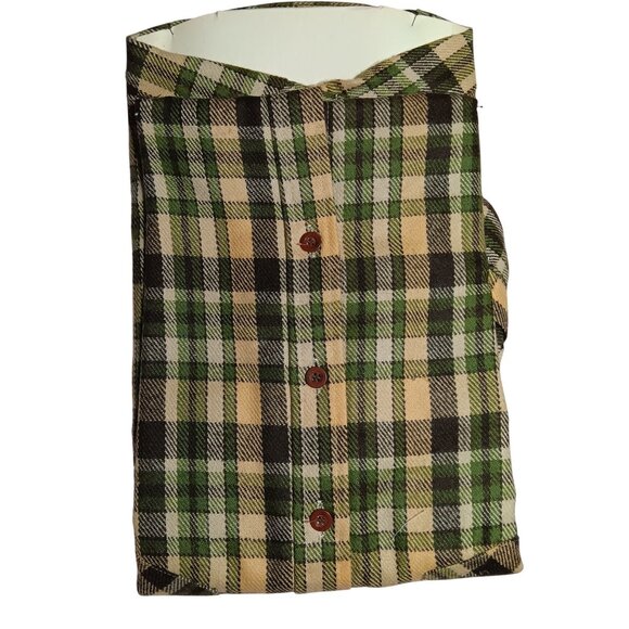 Small Flannel Shirt Vintage 1970's Mens Vanderbilt Plaid Green/Beige Acrylic NOS - Picture 2 of 5